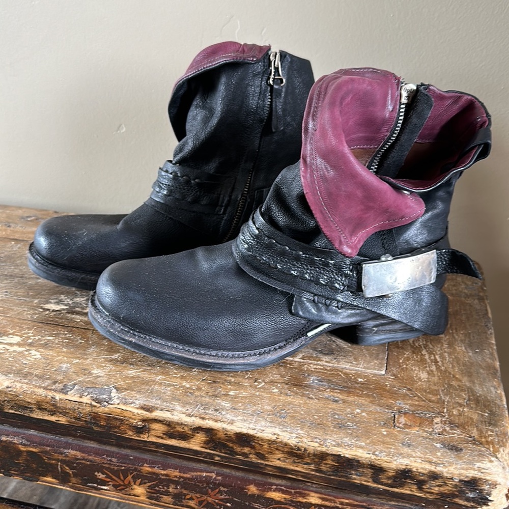 A.S.98 Black and Purple Slouch Ankle Boot Size 40